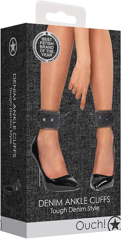 Ouch! Denim Ankle Cuffs with Denim Restraints, Blue