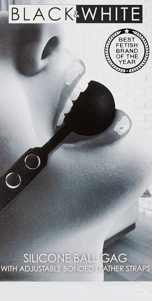 Ouch! Black & White Silicone Ball Gag with Adjustable Bonded Leather Straps