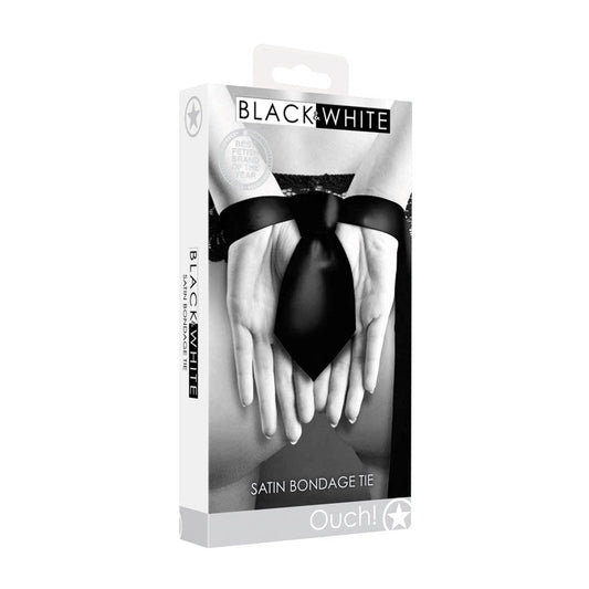 OUCH! BLACK & WHITE SATIN BONDAGE TIE - BLACK RESTRAINT